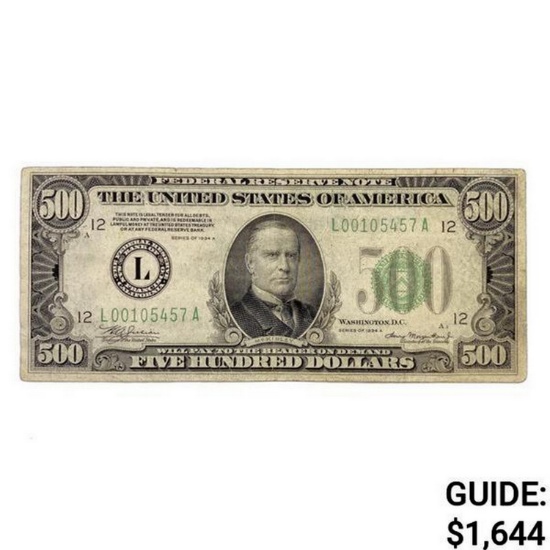 1934 A $500 US Fed Res Note
