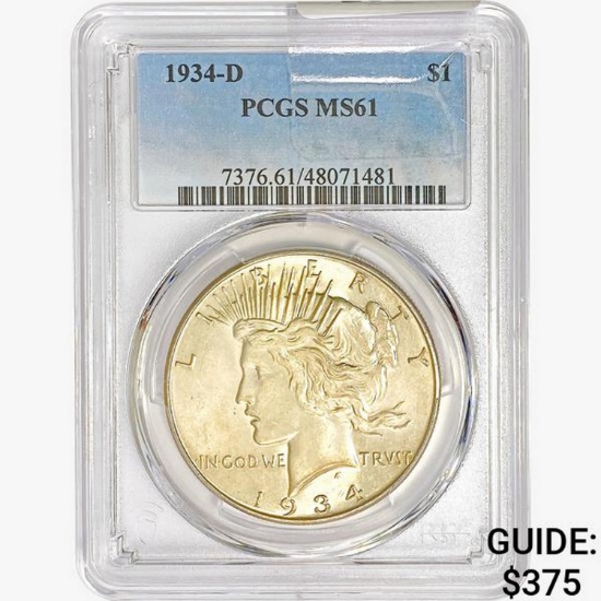 1934-D Silver Peace Dollar PCGS MS61