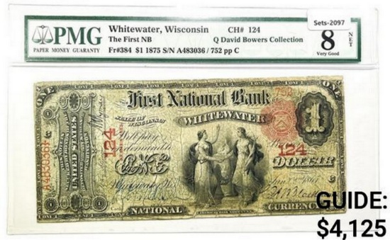 1865 $1 LG Bank Whitewater WI Legal Tender PMG VG8
