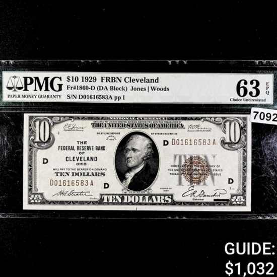 1929 $10 Cleveland OH National Bank Note PMG ChUNC