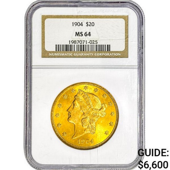 1904 $20 Gold Double Eagle NGC MS64