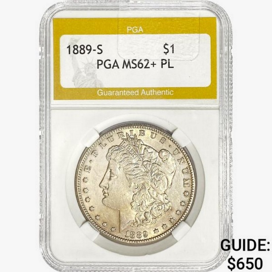 1889-S Morgan Silver Dollar PGA MS62+ PL