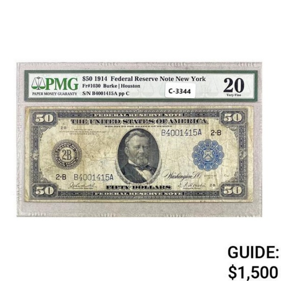 1914 $50 FRN NEW YORK, NY PMG VF20