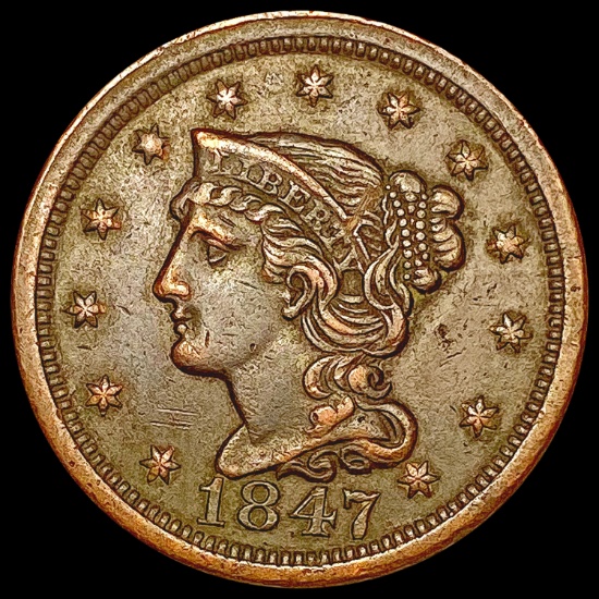 1847 Braided Hair Half Cent CLOSELY UNCIRCULATED