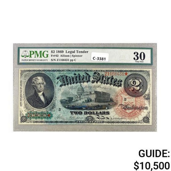 1869 $2 RAINBOW LEGAL TENDER UNITED STATES NOTE