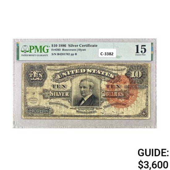 1886 $10 TOMBSTONE SILVER CERTIFICATE NOTE PMG