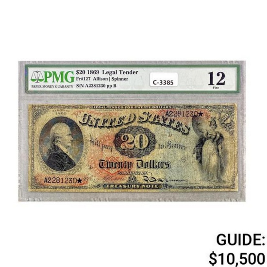 1869 $20 RAINBOW LEGAL TENDER UNITED STATES PM