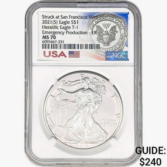 2021-S Silver Eagle NGC MS70 ER, Heraldic Eag. T1