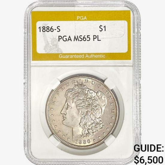1886-S Morgan Silver Dollar PGA MS65 PL