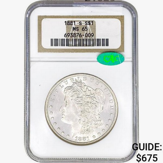 1881-S CAC Morgan Silver Dollar NGC MS65