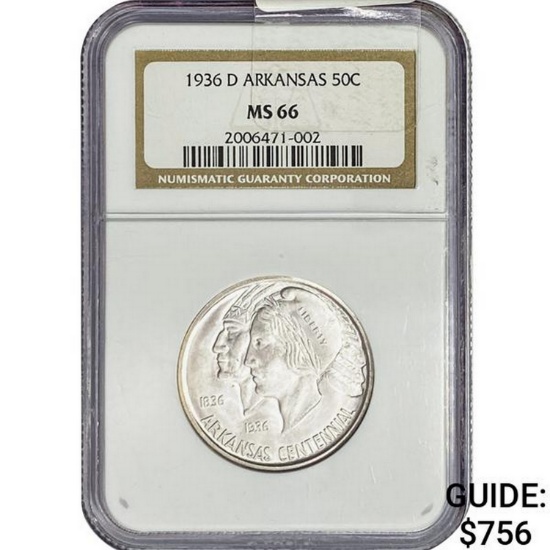 1936-D Arkansas Half Dollar NGC MS66