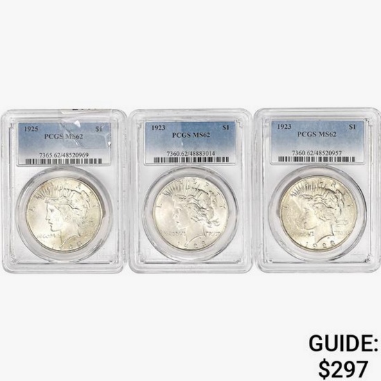 1923&1925 [3] Silver Peace Dollar PCGS MS62