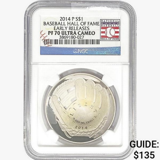 2014-P Silver Dollar Base. H o F NGC PF70 UC, ER