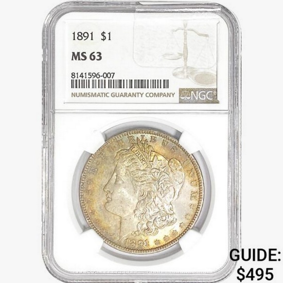 1891 Morgan Silver Dollar NGC MS63
