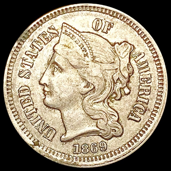 1869 Nickel Three Cent NEARLY UNCIRCULATED