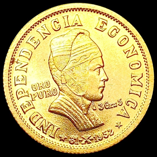1952 Bolivia .1126oz Gold 3 1/2 Gramos UNCIRCULATE