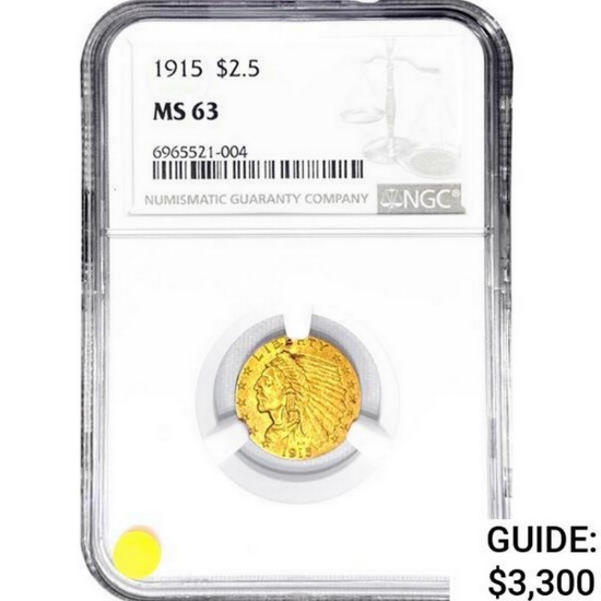 1915 $2.50 Gold Quarter Eagle NGC MS63