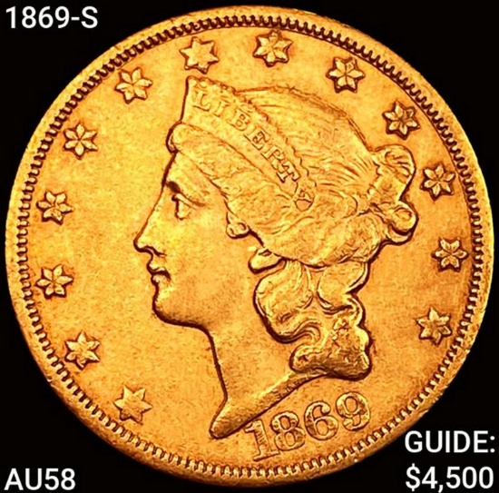 1869-S $20 Gold Double Eagle CHOICE AU