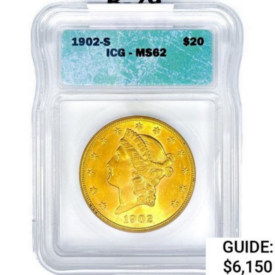 1902-S $20 Gold Double Eagle ICG MS62