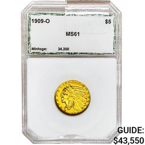 1909-O $5 Gold Half Eagle PCI MS61