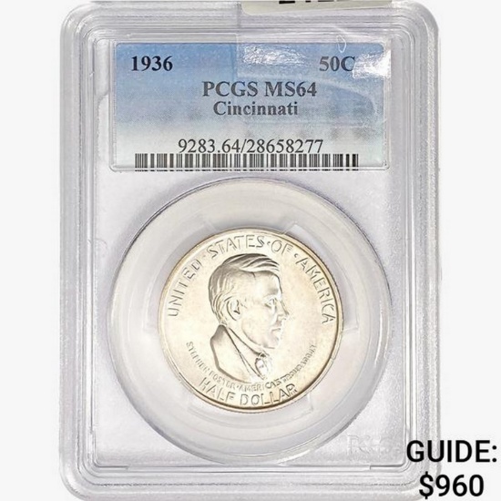 1936 Cincinatti Half Dollar PCGS MS64