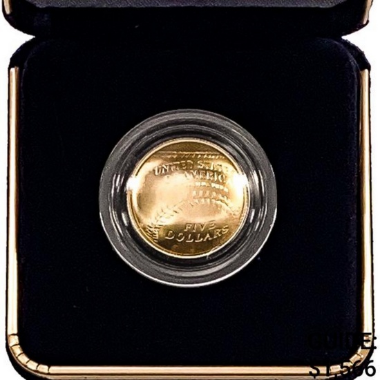 2014-W Natl Baseball HOF $5 UNC Gold Coin 8.359 Gr