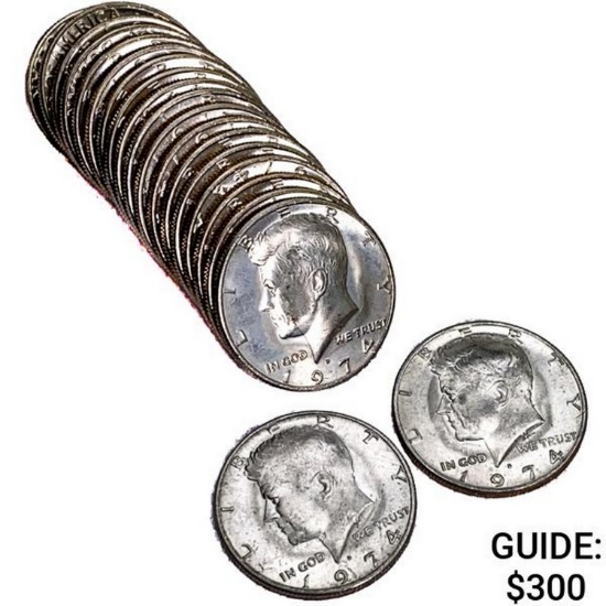 1974-D UNC Roll of Kennedy Half Dollars [20 Coins]