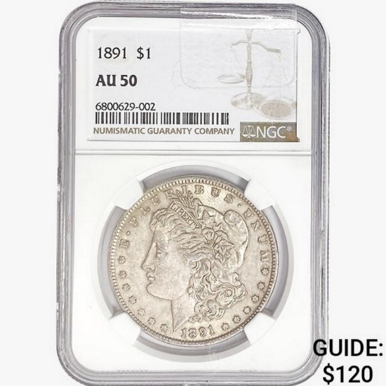 1891 Morgan Silver Dollar NGC AU50