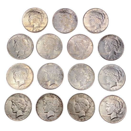 1923-1935 US Silver Peace Dollars [15 Coins]