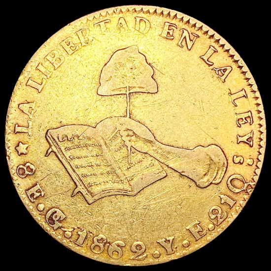 1862 Mexico .7615oz Gold 8 Escudos NICELY CIRCULAT