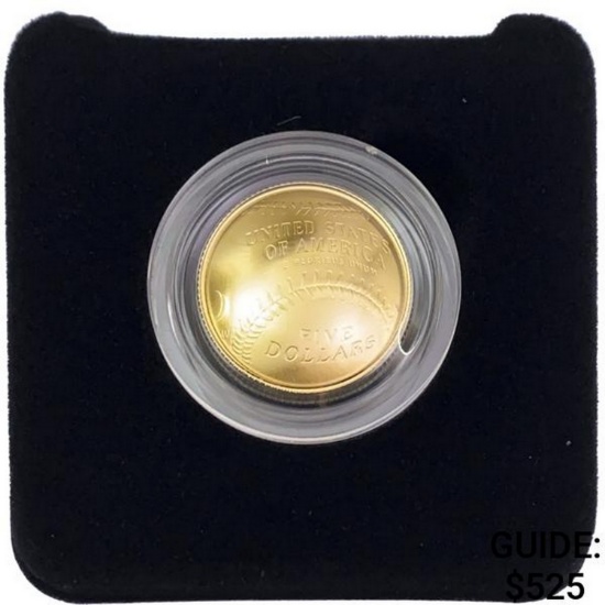 2014-W Natl Baseball HOF $5 Gold Proof Coin 0.29oz