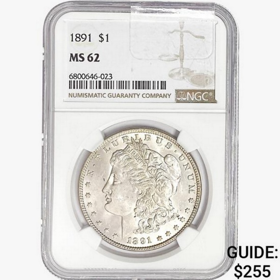1891 Morgan Silver Dollar NGC MS62