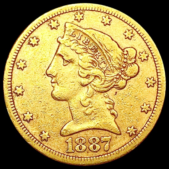 1887-S $5 Gold Half Eagle LIGHTLY CIRCULATED