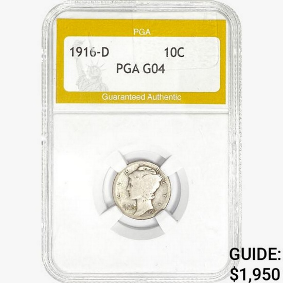 1916-D Mercury Silver Dime PGA G04
