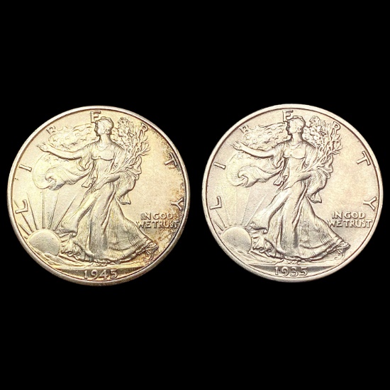 [2] Walking Half Dollars [1935, 1945-D] CLOSELY UN