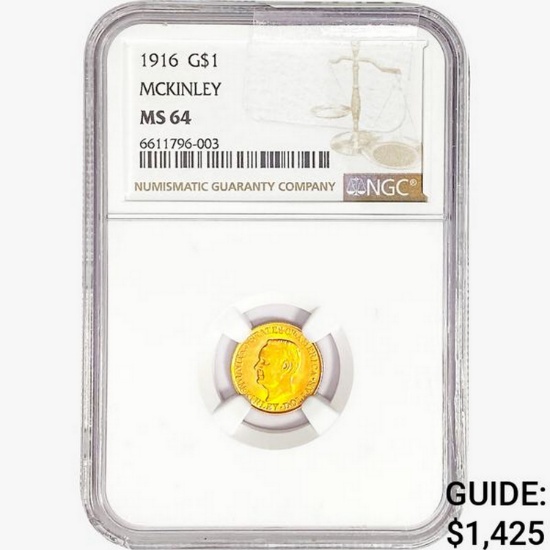 1916 McKinley Rare Gold Dollar NGC MS64