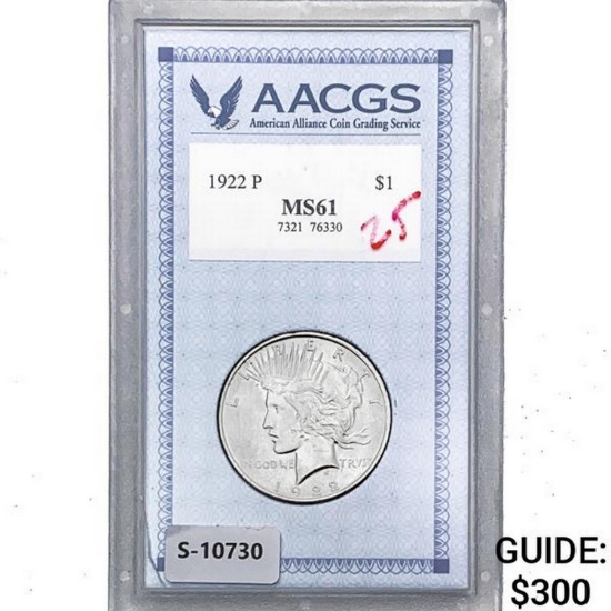 1922 Silver Peace Dollar AACGS MS61