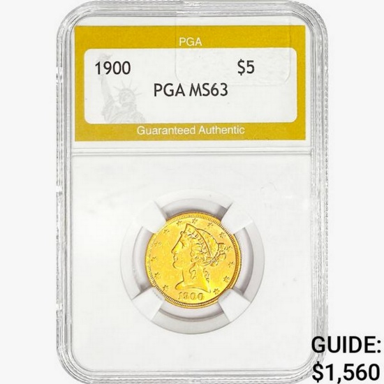 1900 $5 Gold Half Eagle PGA MS63