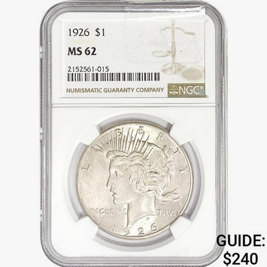 1926 Silver Peace Dollar NGC MS62