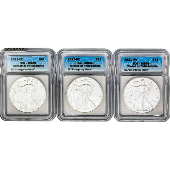 2021-(P) US Silver Eagles [3 Coins] ICG MS69