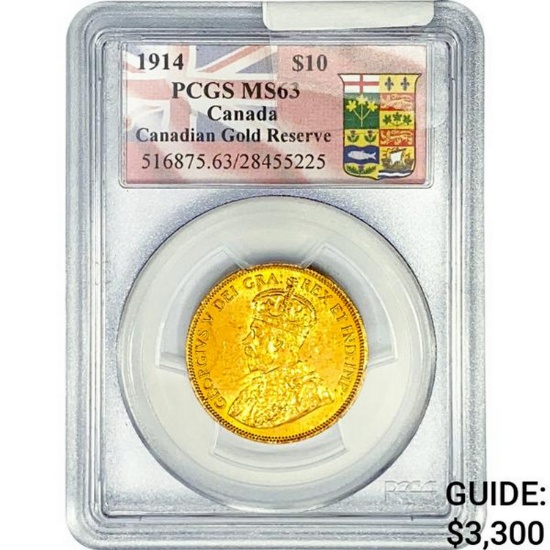 1914 .4838oz. Gold $10 Canada Reserve PCGS MS63