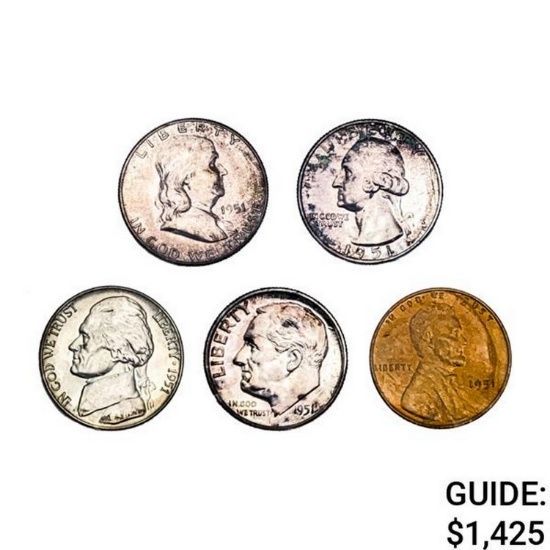 1951 US Proof Set W/Original Box [5 Coins]