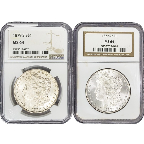 1879-S Morgan Silver Dollars [2 Coins] NGC MS64
