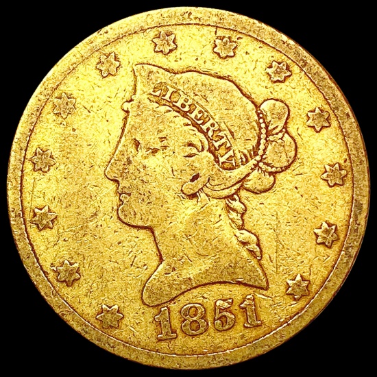 1851 $10 Gold Eagle NICELY CIRCULATED