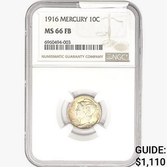 1916 Mercury Silver Dime NGC MS66 FB