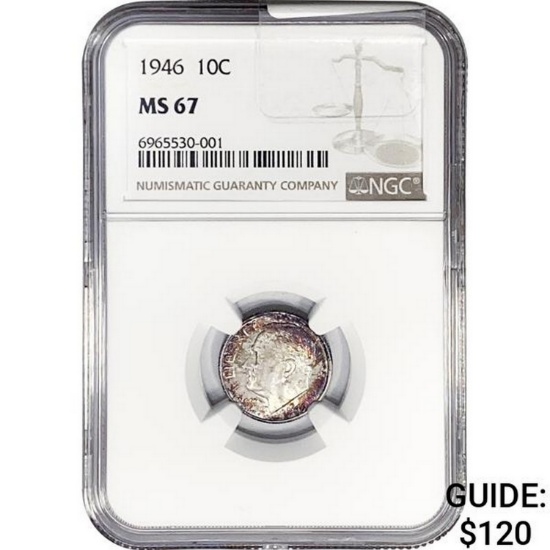 1946 Roosevelt Dime NGC MS67