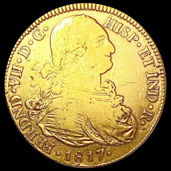 1817 Spain-Colombia .7615oz Gold 8 Escudos LIGHTLY