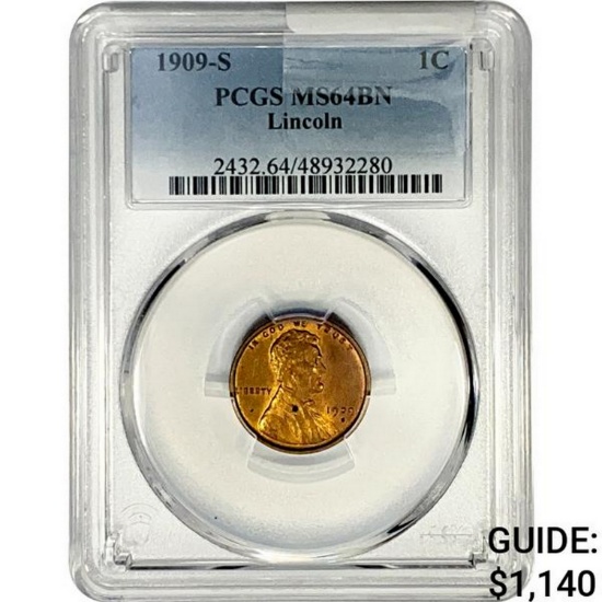 1909-S Wheat Cent PCGS MS64 BN Lincoln