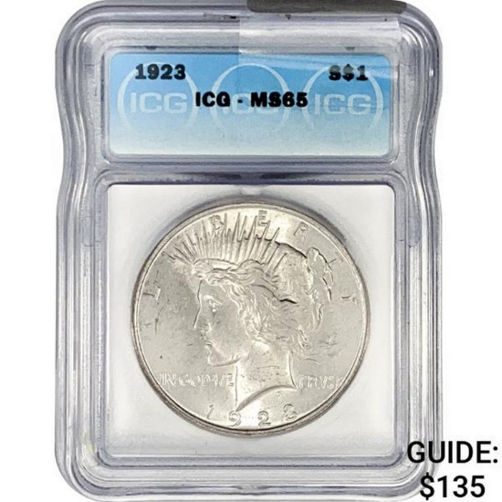 1923 Silver Peace Dollar ICG MS65