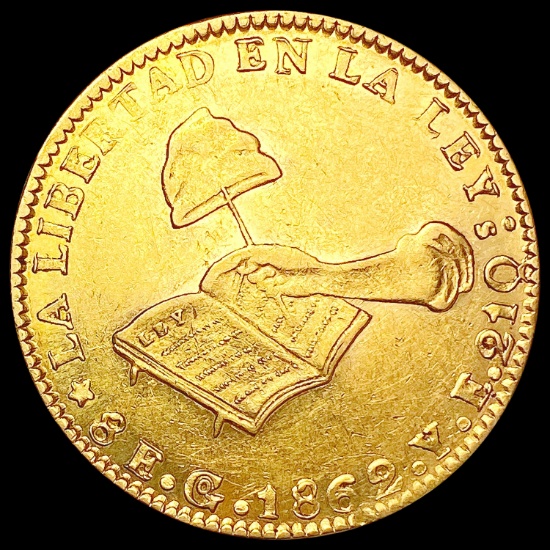 1862 Meixco .7615oz Gold 8 Escudos LIGHTLY CIRCULA